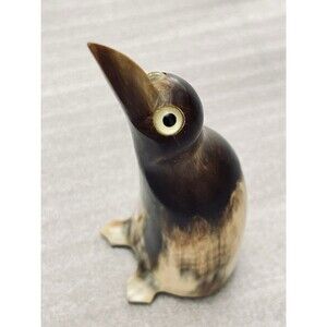 Vintage Carved Penguin Figurine Glass Eyes ~4.5" Tall Estate Find Shelf Sitter